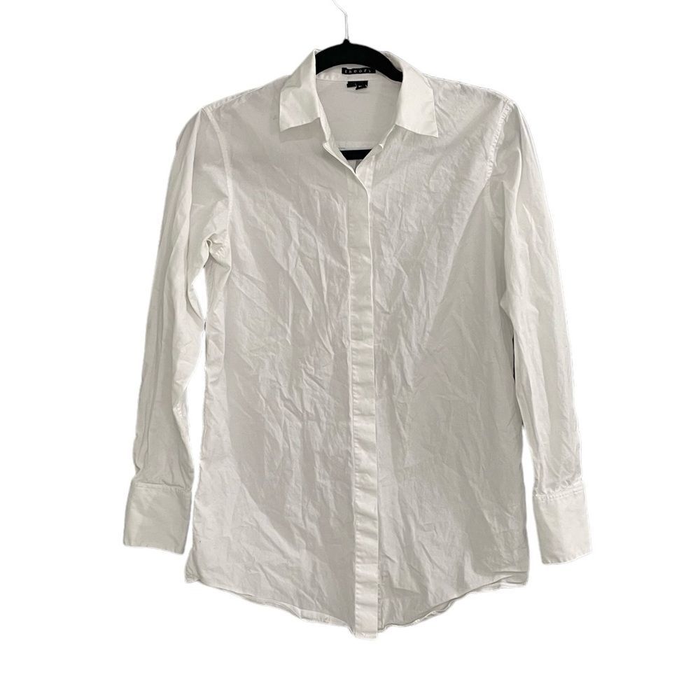 THEORY Nareen Covered Button Front Shirt Blouse White XS